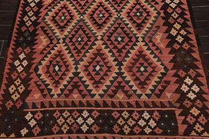 4'9"x10' Authentic Hand woven Reversible Southwestern Kilim Oriental Area Rug Rose