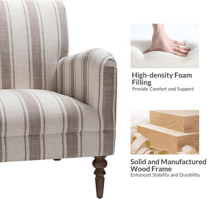 Tan Stripe Accent Chair With Wooden Legs For Living Room