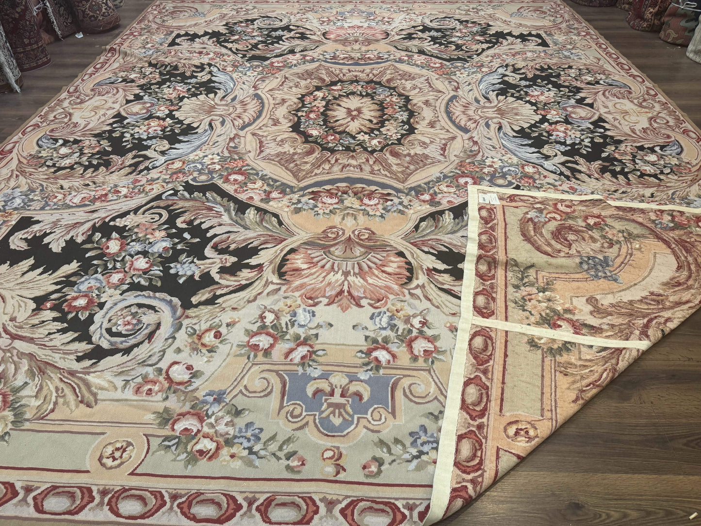 Wonderful Needlepoint Rug 10x14, Large Aubusson Carpet, Floral, Elegant, European Design