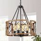 D19 Inch Farmhouse Chandelier 4 Light Pendant Black Oak