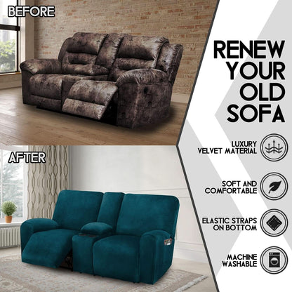 Deep Teal Velvet 8 Piece Reclining Loveseat Cover Set