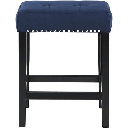 Blue Velvet Bar Table Set With Faux Marble Top 4 Piece