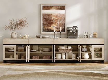 Natural Oak Contemporary Sideboard With Glass Doors