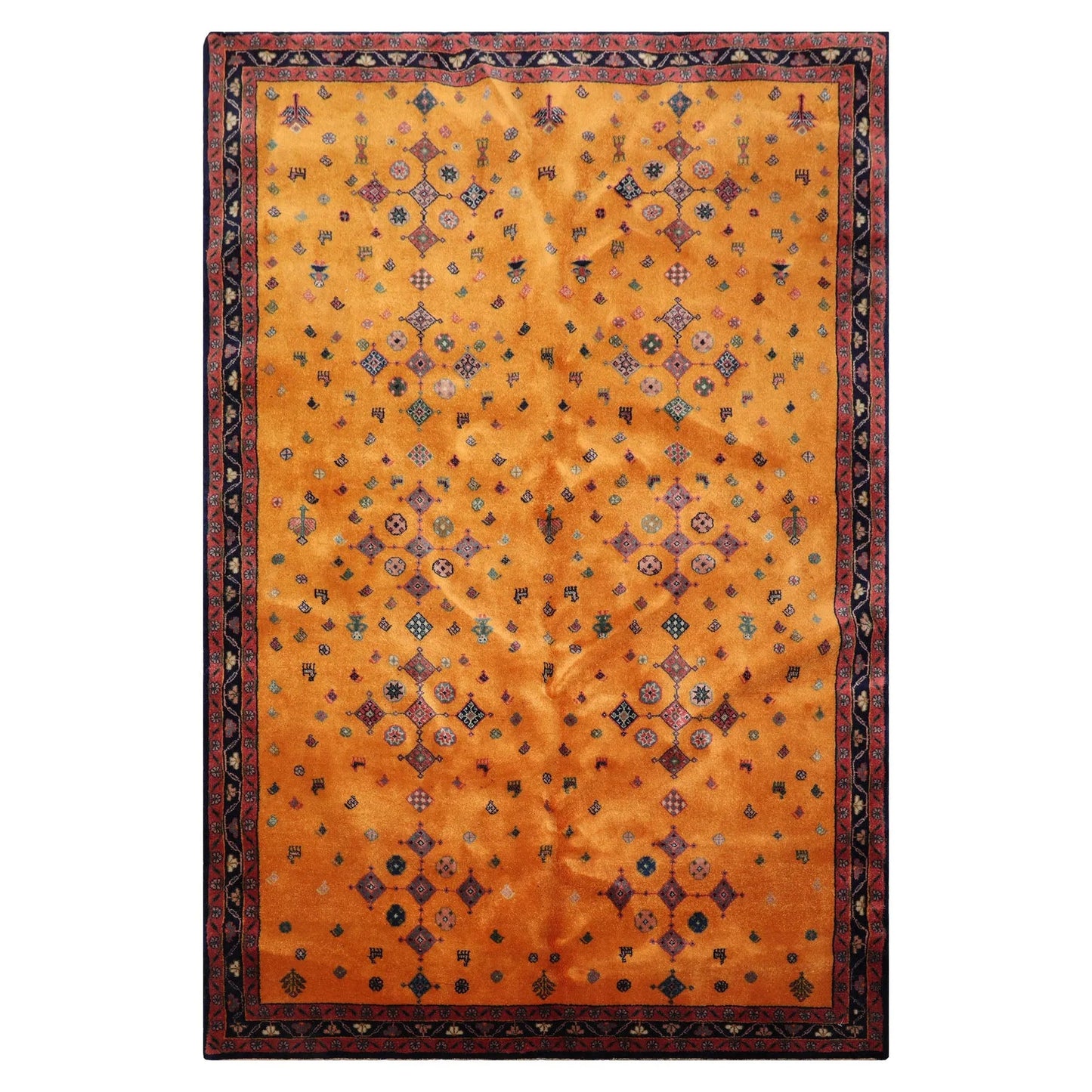4'x6' Gold Hand Knotted Geometric Traditional 250 KPSI  Persian Wool Oriental Area Rug