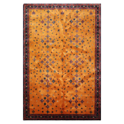 4'x6' Gold Hand Knotted Geometric Traditional 250 KPSI  Persian Wool Oriental Area Rug