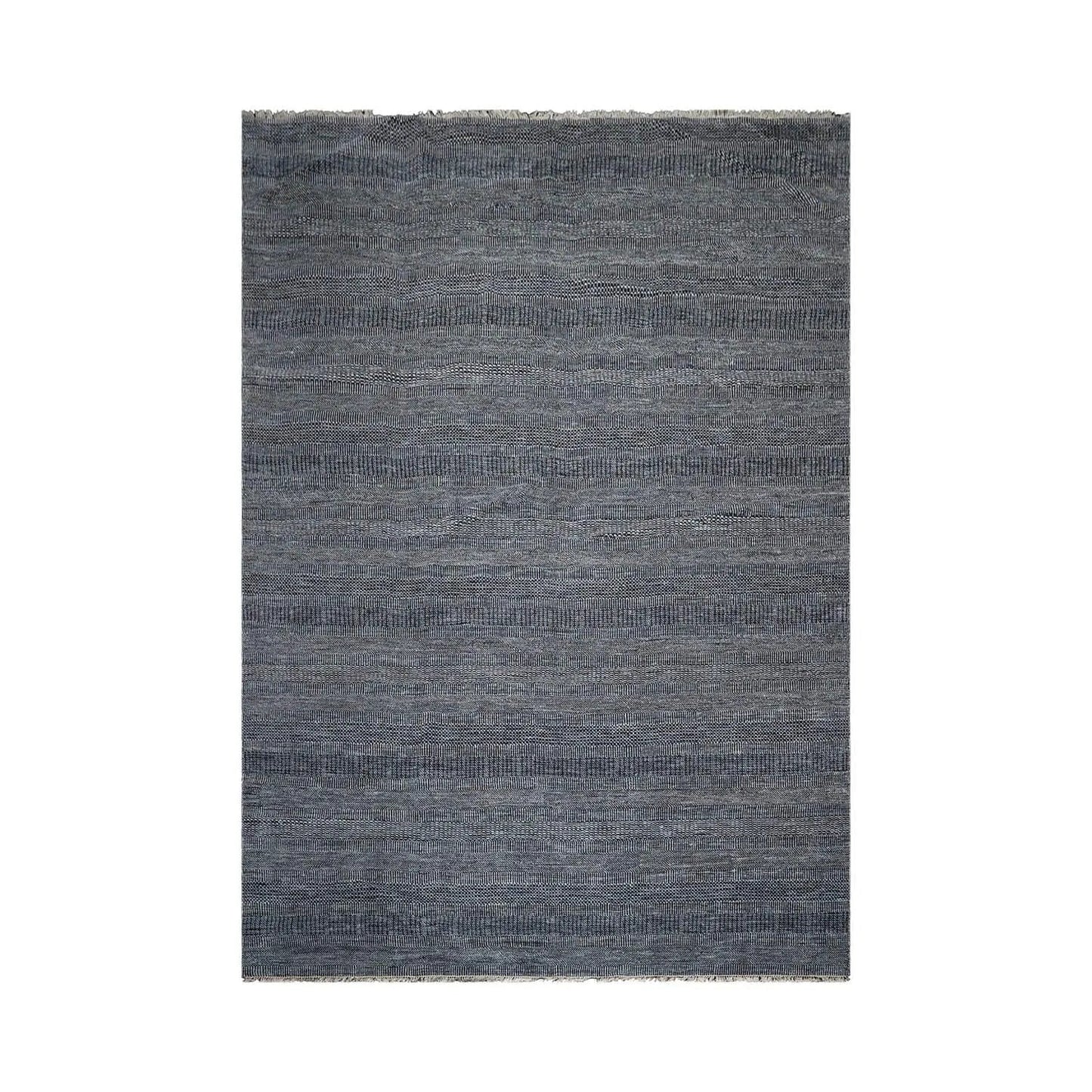 10'x14' Blue Hand Knotted Modern & Contemporary Geometric Tibetan Wool and Bamboo Silk Oriental Area Rug