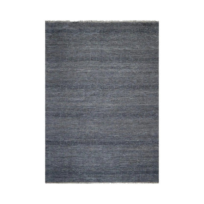 10'x14' Blue Hand Knotted Modern & Contemporary Geometric Tibetan Wool and Bamboo Silk Oriental Area Rug