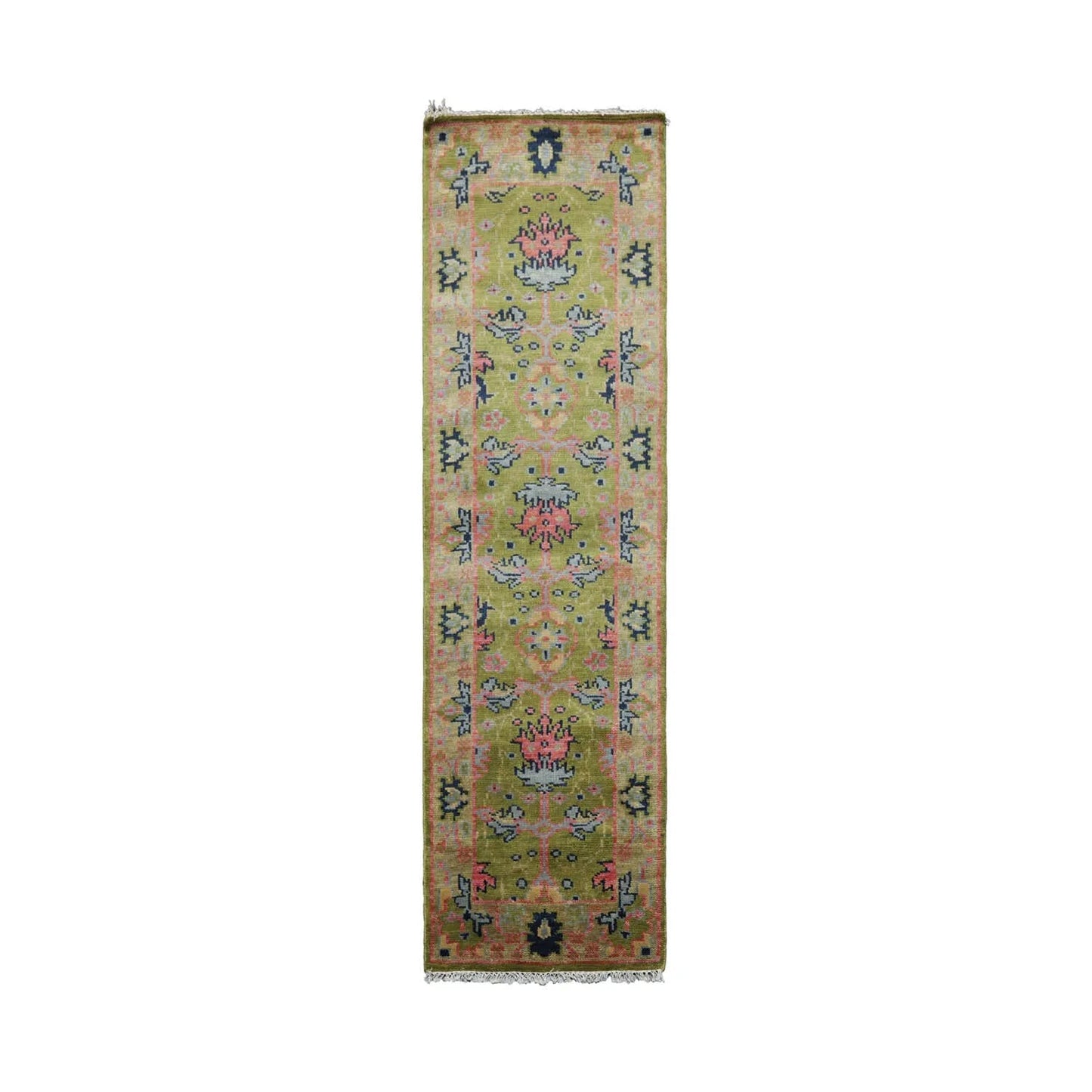 Multi Sizes Green, Pink Hand Knotted Muted Turkish Oushak 100% Wool Traditional Oriental Area Rug