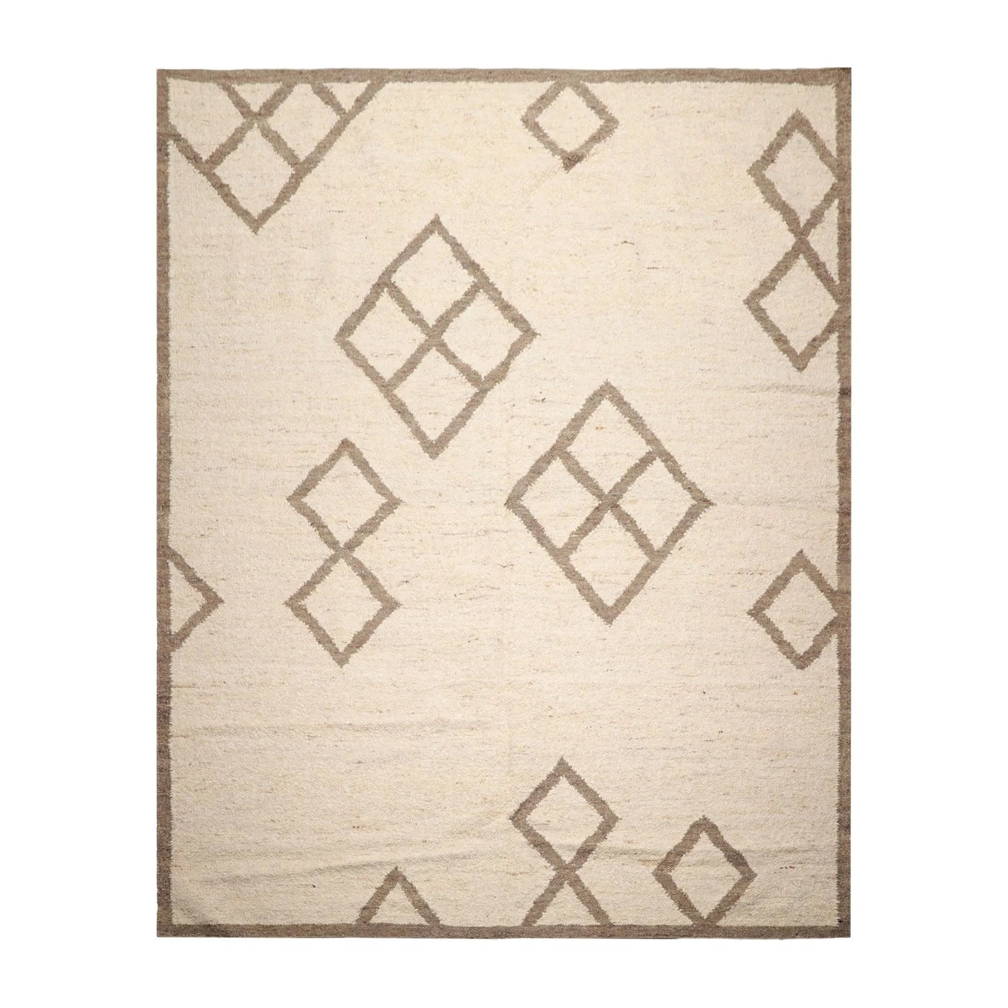 LoomBloom 9x12 Beige Hand Woven Contemporary Geometric Flatweave Wool Oriental Area Rug