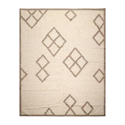 LoomBloom 9x12 Beige Hand Woven Contemporary Geometric Flatweave Wool Oriental Area Rug