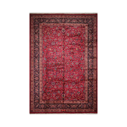 11'2''x16'7'' Palace Burgundy, Midnight Blue Hand Knotted 100% Wool Mashad Traditional 200 KPSI Oriental Area Rug