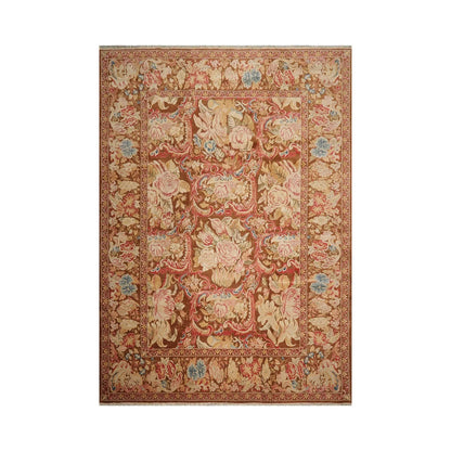9x12 Brown, Beig Hand Knotted Oushak Wool and Silk Turkish Oushak Arts & Crafts Oriental Area Rug