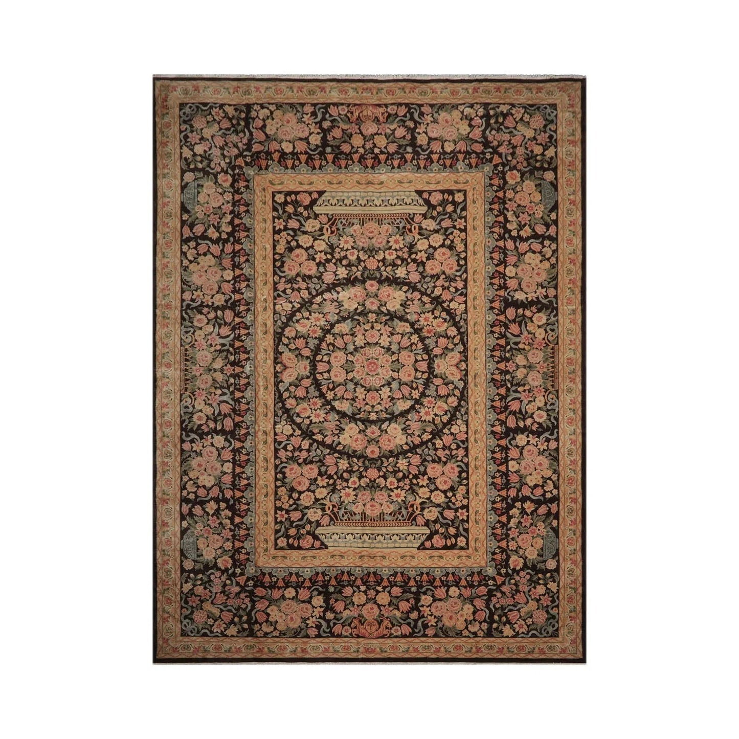 Multi Size Chocolate, Tan Hand Knotted Aubusson Savonnerie 100% Wool Traditional Oriental Area Rug
