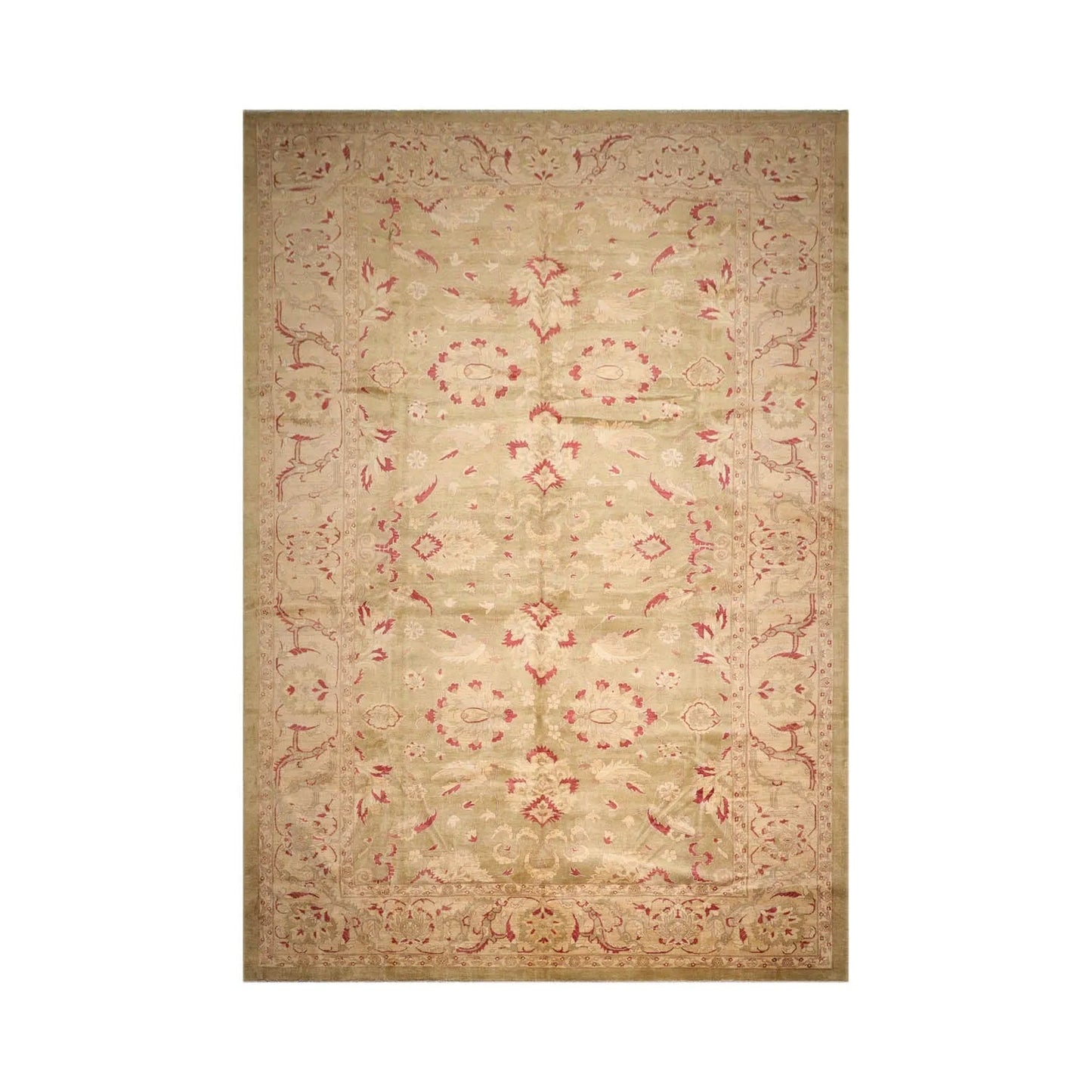 12'6''x17'11'' Palace Pistacchio, BeigeHand Knotted 100% Wool Chobi Peshawar Traditional Oriental Area Rug