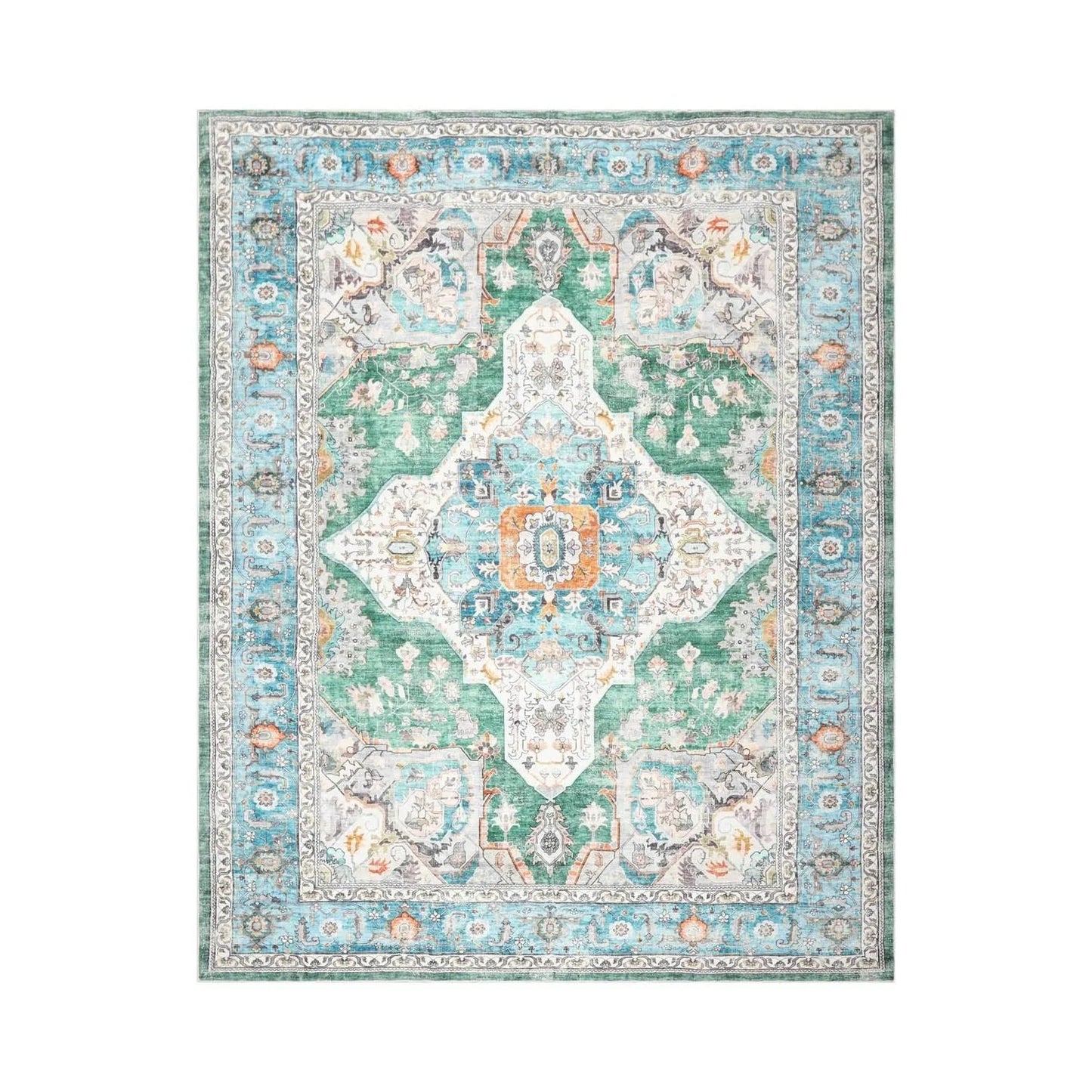 Multi size Green Machine Made Arts & Crafts Mission Style washable Polyester Oriental Area Rug
