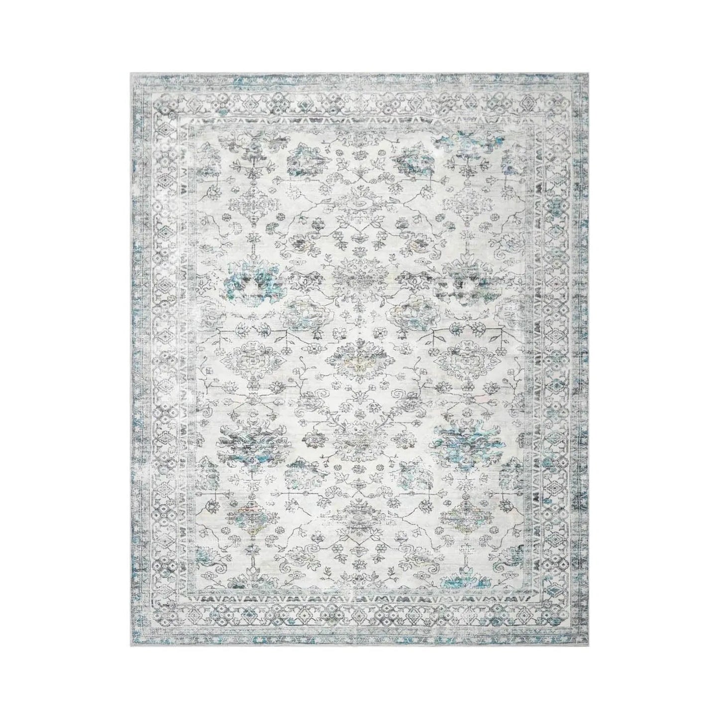 Multi Size Ivory Machine Made Traditional washable Polyester Oriental Area Rug