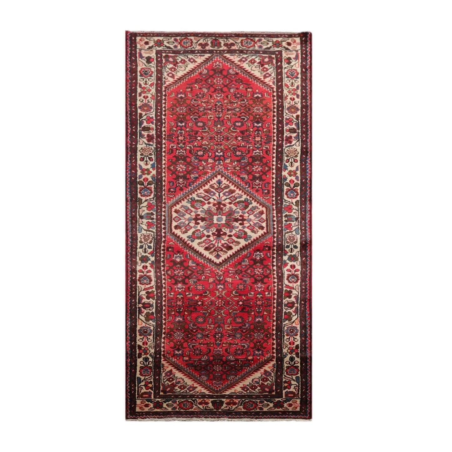 3'6" x 10'4" Runner Herizz Hand Knotted Red Medallion Traditional Wool Oriental Area Rug
