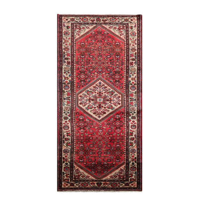3'6" x 10'4" Runner Herizz Hand Knotted Red Medallion Traditional Wool Oriental Area Rug