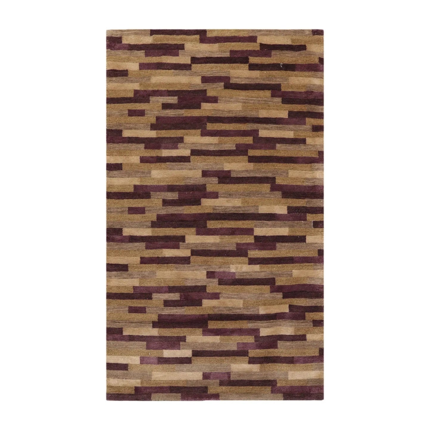 3x5 Aubergine Hand Knotted Tibetan Contemporary  Striped Wool & Silk Oriental Area Rug