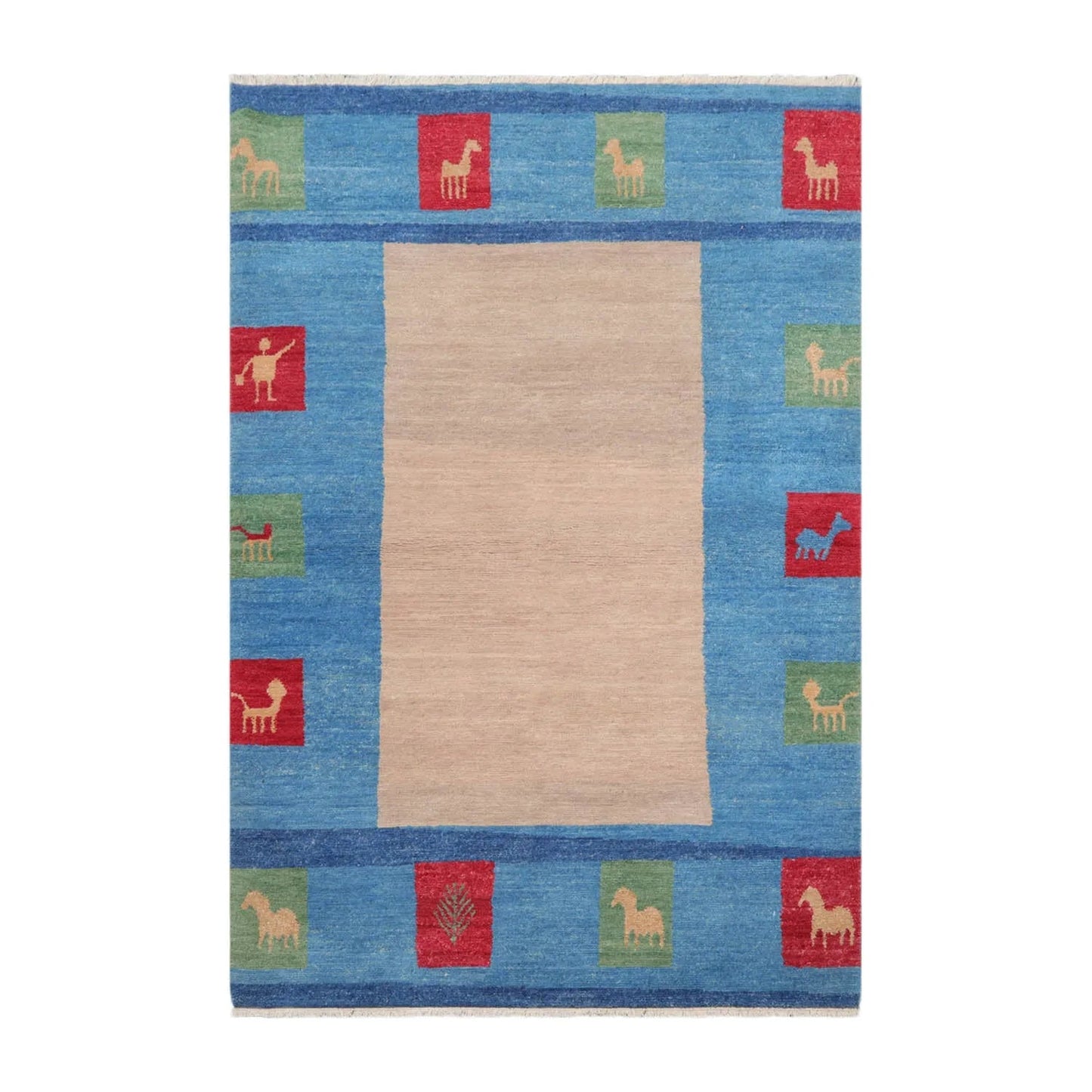 4x6 Beige Hand Knotted Tibetan Contemporary Gabbehh Wool Oriental Area Rug