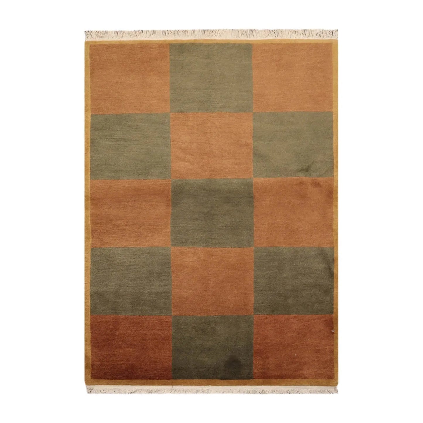 4x6 Brown Hand Knotted Tibetan Modern  Geometric Wool Oriental Area Rug