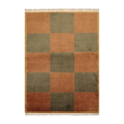 4x6 Brown Hand Knotted Tibetan Modern  Geometric Wool Oriental Area Rug