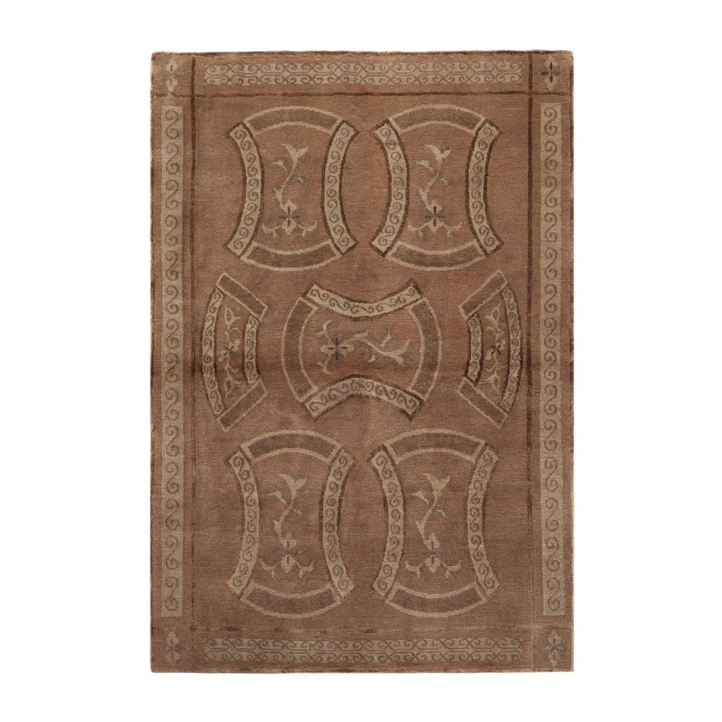 4x6 Taupe Hand Knotted Tibetan Transitional All-Over Wool & Silk Oriental Area Rug