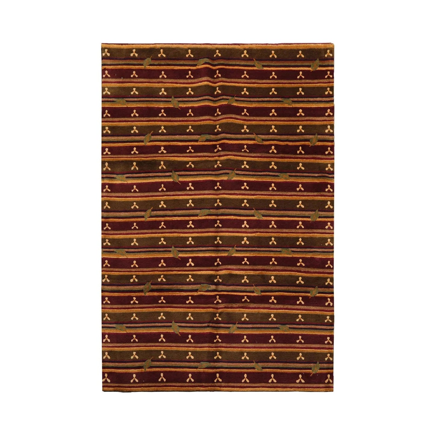 6x9 Green Hand Knotted Tibetan Transitional  Striped Wool Oriental Area Rug