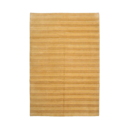 6x9 Gold Hand Knotted Tibetan Modern Striped Wool Oriental Area Rug