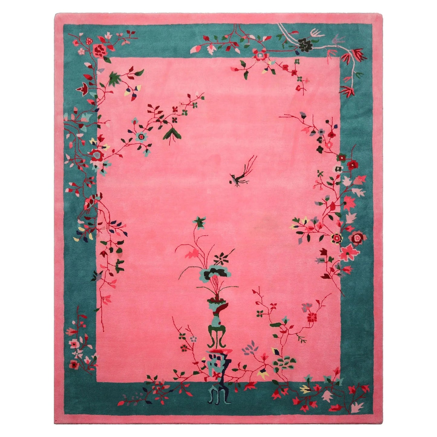 LoomBloom Multi Sizes Bubblegum Pink Hand Tufted Vase Chinese Art Deco New Zealand Wool Oriental Area Rug