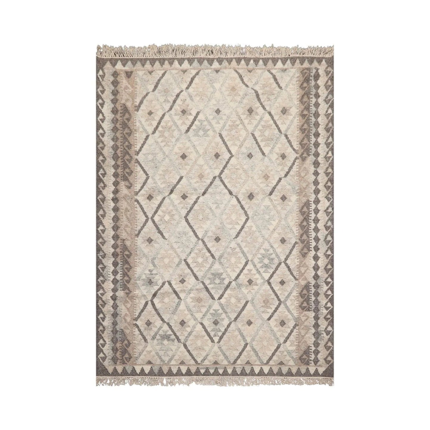 LoomBloom 5x8 Beige Wool Hand Woven Southwestern Kilim Oriental Area Rug