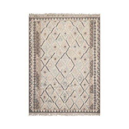 LoomBloom 5x8 Beige Wool Hand Woven Southwestern Kilim Oriental Area Rug