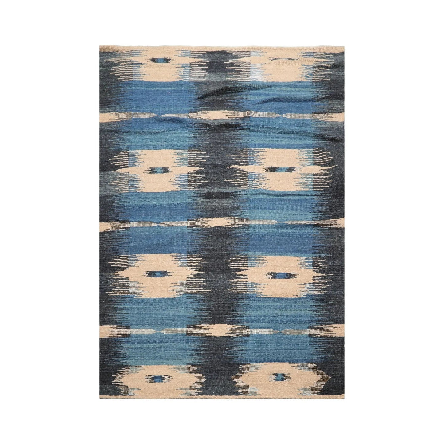LoomBloom Beige Hand Woven Ikat Wool Oriental Contemporary Area Rug 5x8
