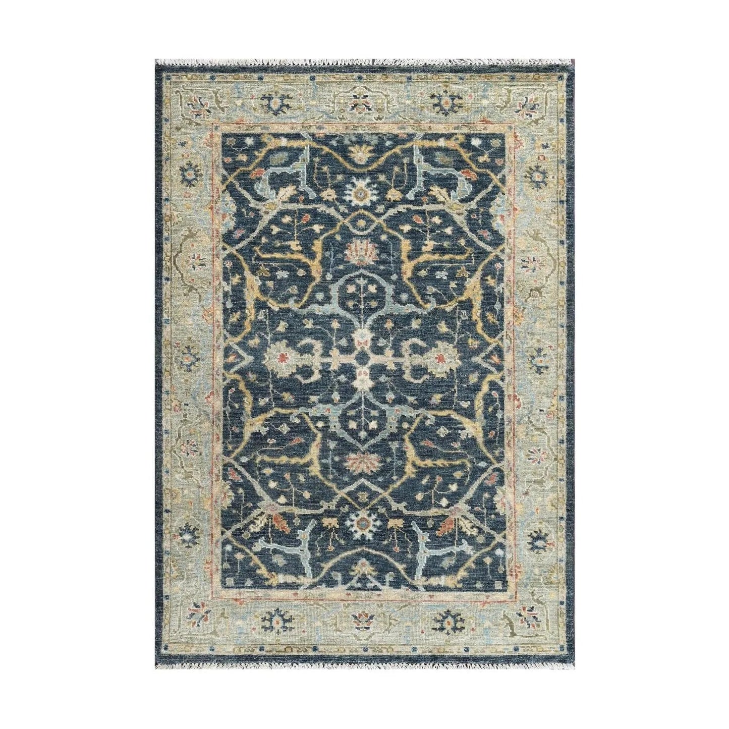 Multi Size Blue Hand Knotted Traditional Oushak Wool Oriental Area Rug