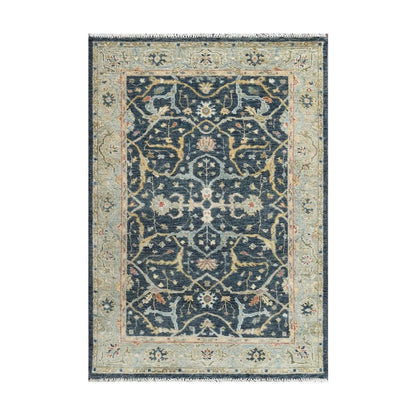 Multi Size Blue Hand Knotted Traditional Oushak Wool Oriental Area Rug