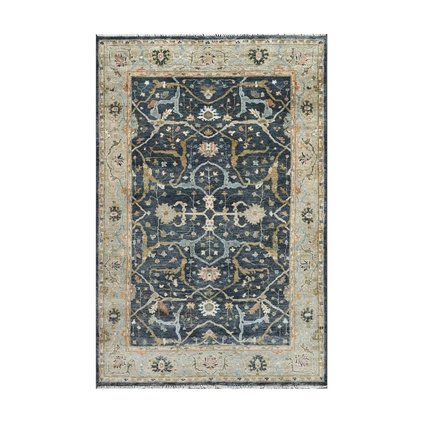 Multi Size Blue Hand Knotted Traditional Oushak Wool Oriental Area Rug
