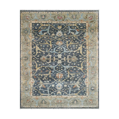 Multi Size Blue Hand Knotted Traditional Oushak Wool Oriental Area Rug