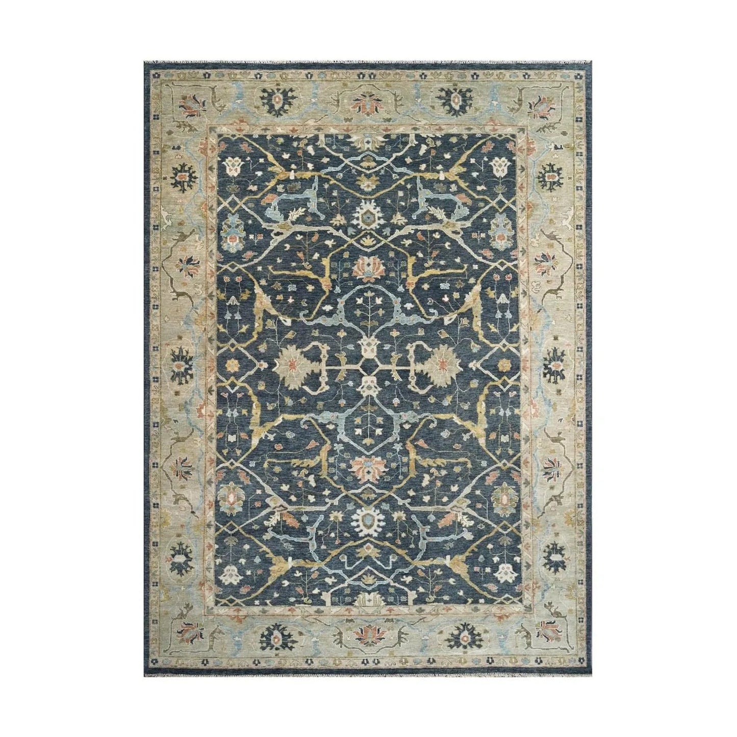 Multi Size Blue Hand Knotted Traditional Oushak Wool Oriental Area Rug