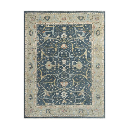 Multi Size Blue Hand Knotted Traditional Oushak Wool Oriental Area Rug