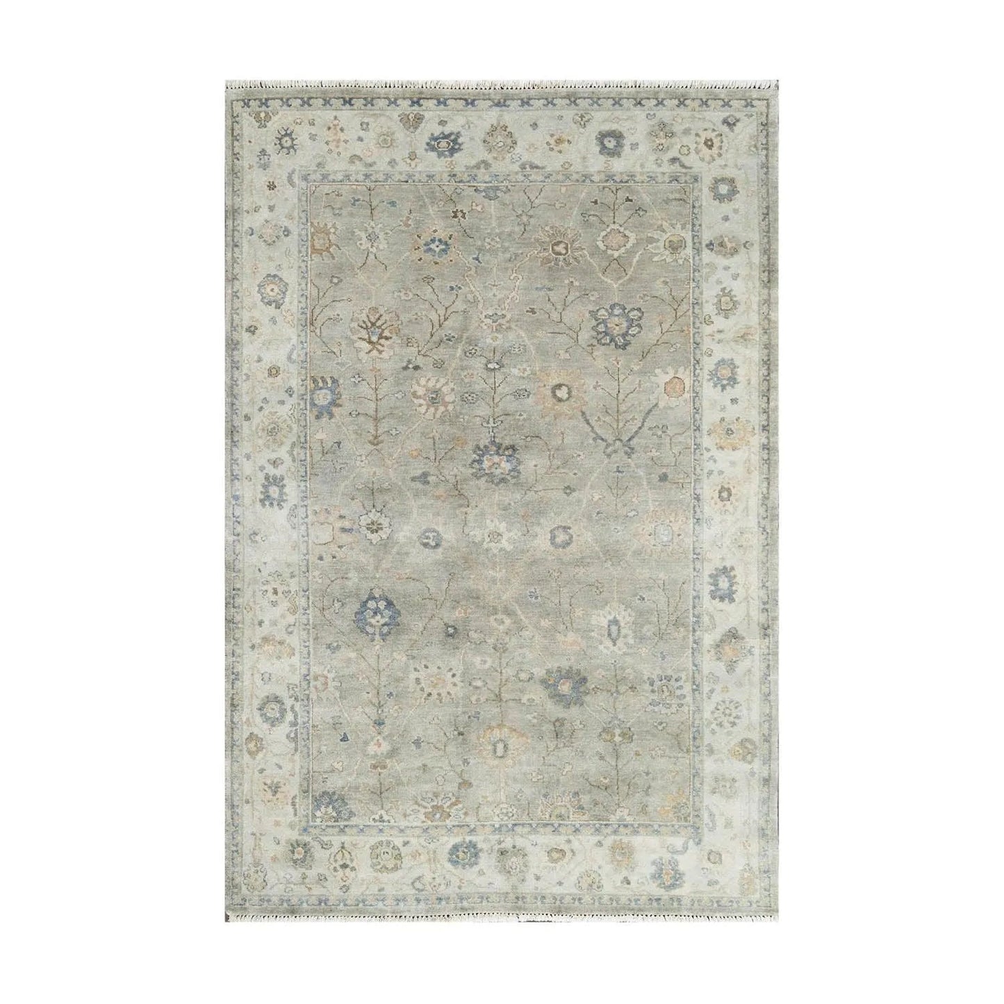 Multi Size Gray Hand Knotted Traditional Oushak Wool Oriental Area Rug