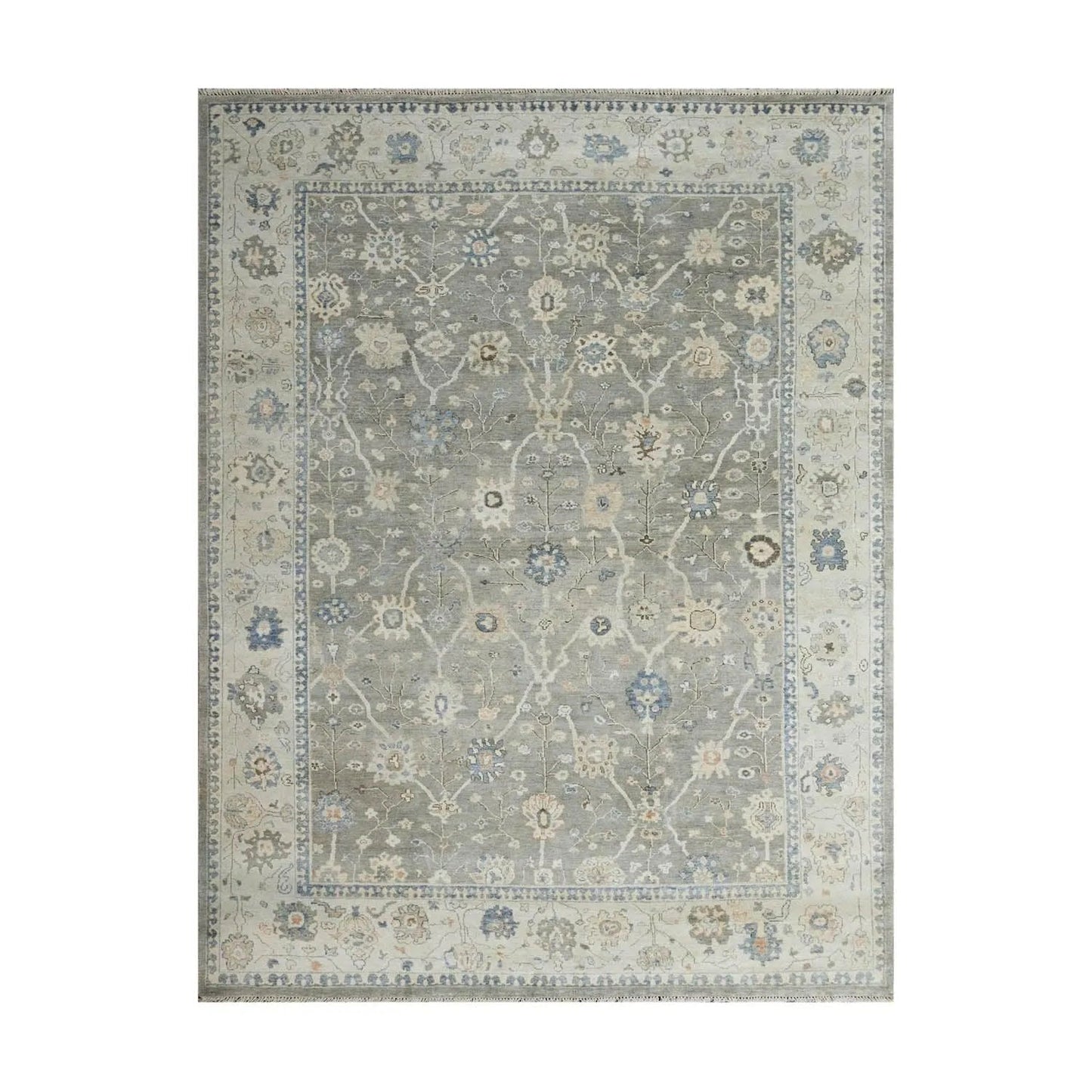 Multi Size Gray Hand Knotted Traditional Oushak Wool Oriental Area Rug