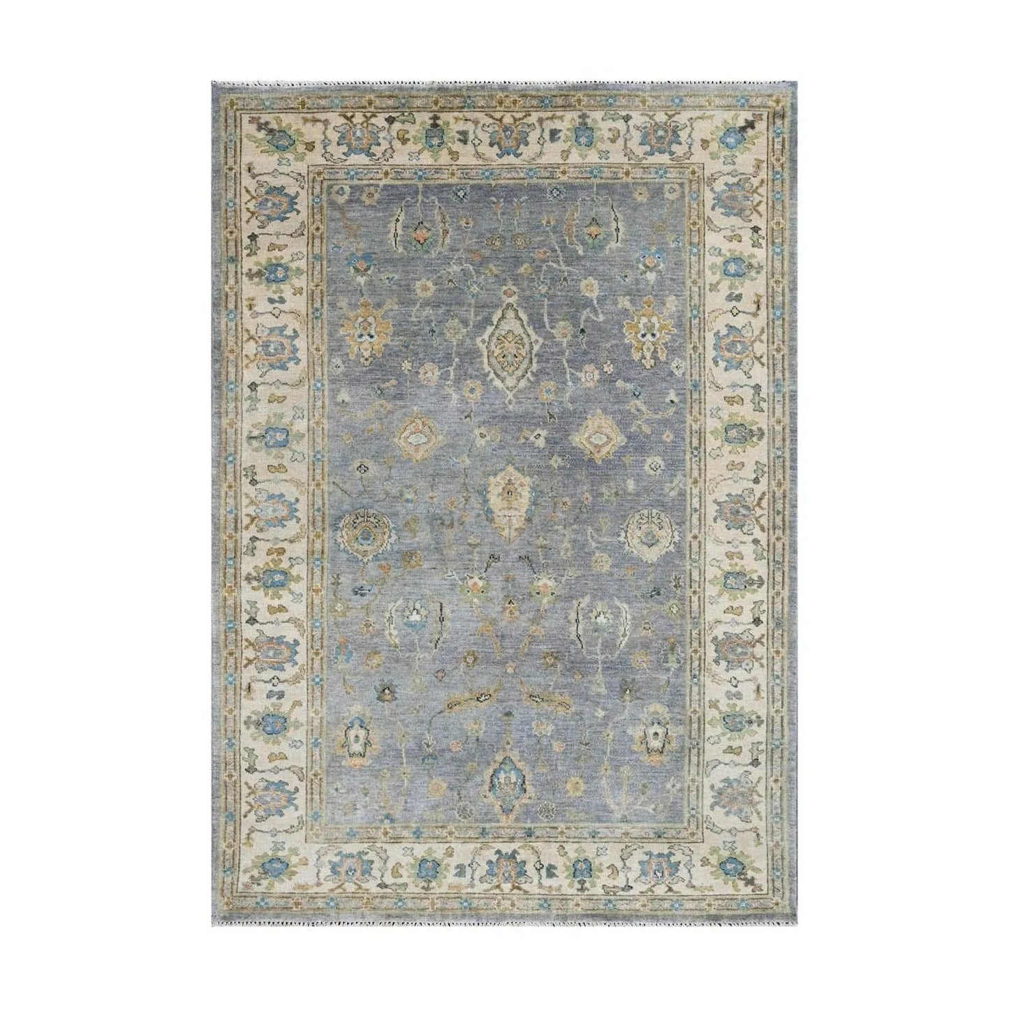Multi Size Blue Hand Knotted Traditional Oushak Wool Oriental Area Rug