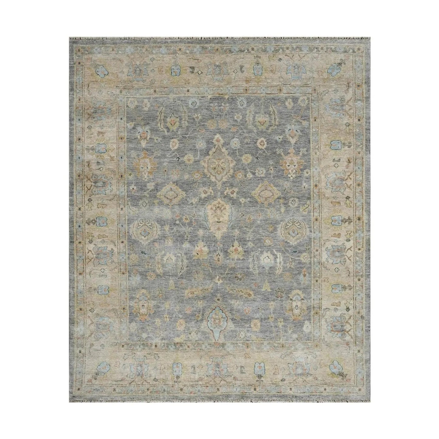 Multi Size Blue Hand Knotted Traditional Oushak Wool Oriental Area Rug