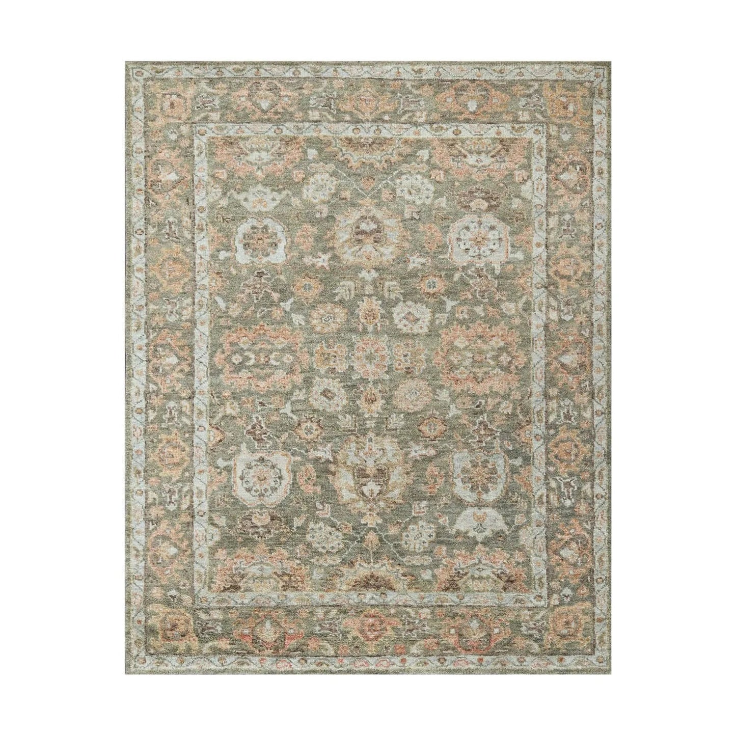 LoomBloom 8x10 Traditional Moss Hand Knotted Wool Turkish Oushak Oriental Rug