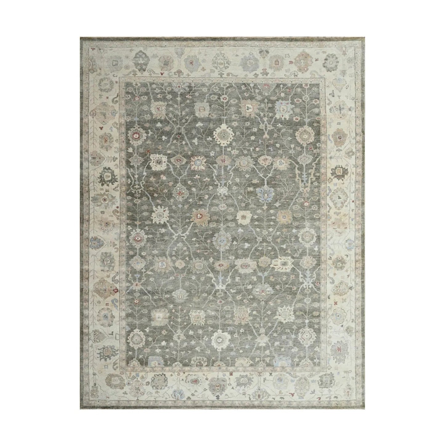 LoomBloom 10x14 Gray Wool Traditional Turkish Oushak Hand Knotted  Oriental Area Rug