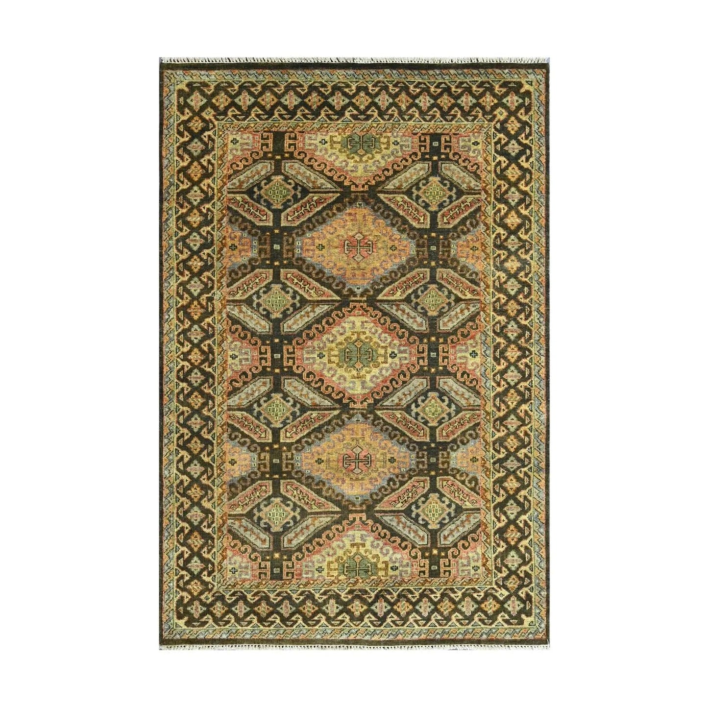 LoomBloom 5' 6'' x8' 8'' Gold Hand Knotted Transitional Oushak Wool Oriental Area Rug