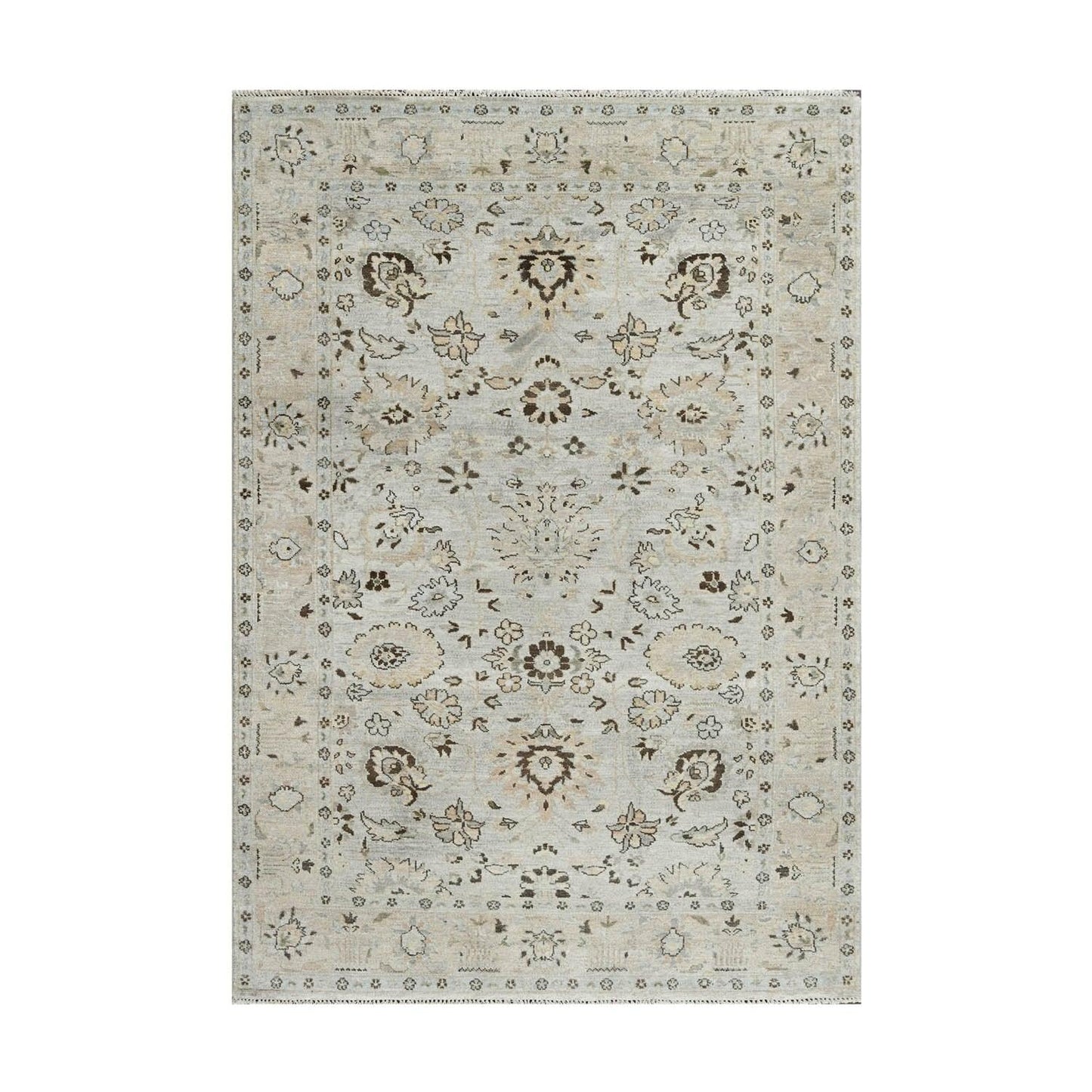 LoomBloom 6'0''x8'10" Gray Beige Hand Knotted Traditional Oushak Wool Oriental Area Rug