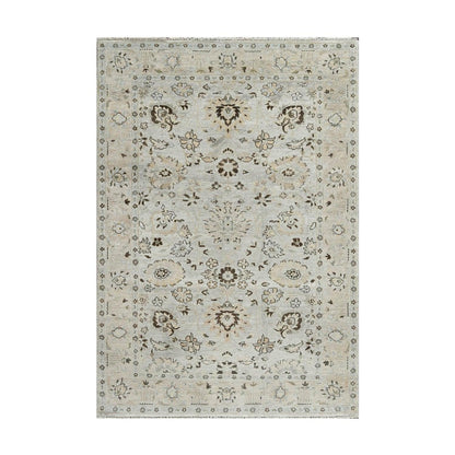 LoomBloom 6'0''x8'10" Gray Beige Hand Knotted Traditional Oushak Wool Oriental Area Rug