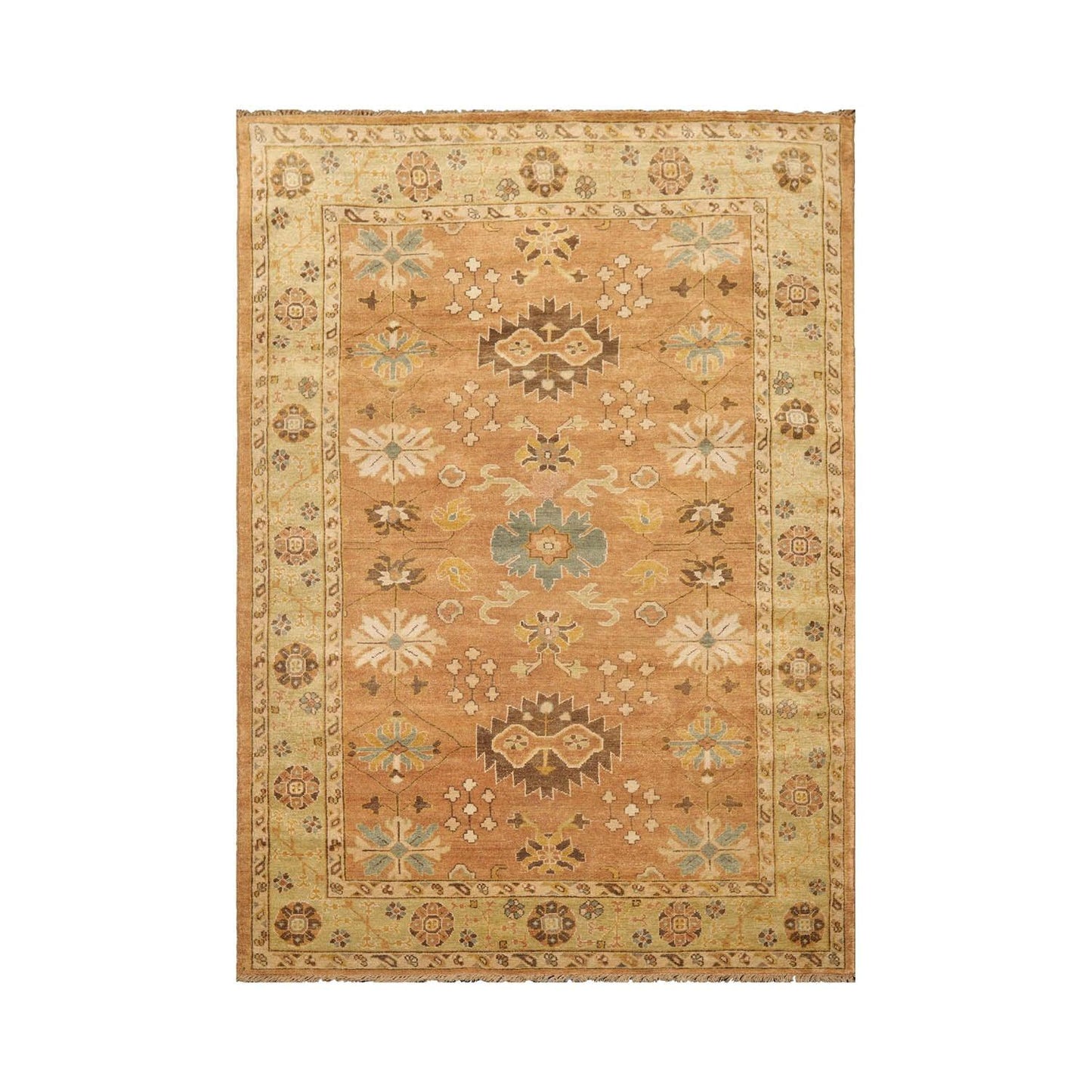 LoomBloom 6'5''x9'3" Caramel Hand Knotted Traditional Oushak Wool Oriental Area Rug