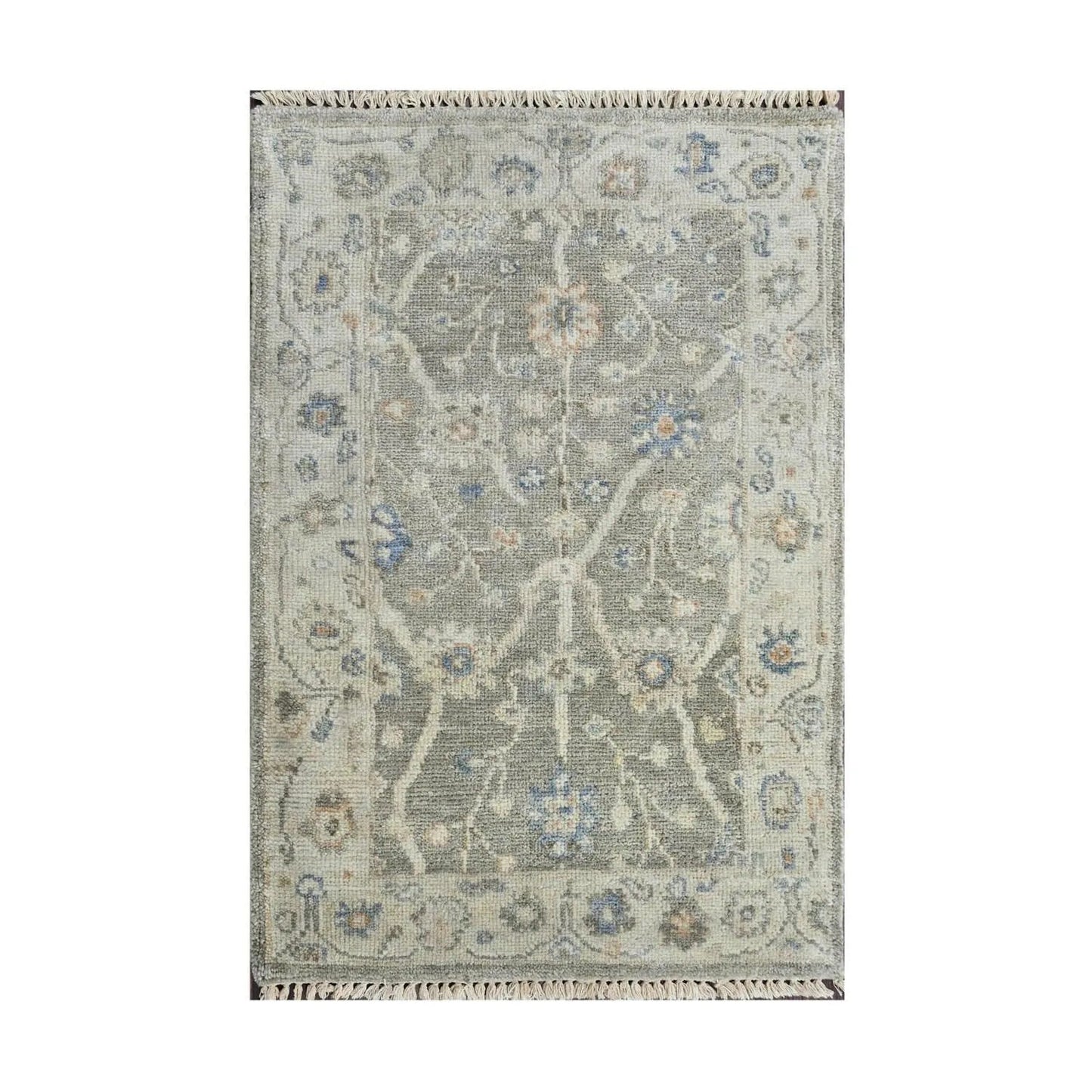 Multi Size Gray Hand Knotted Traditional Oushak Wool Oriental Area Rug